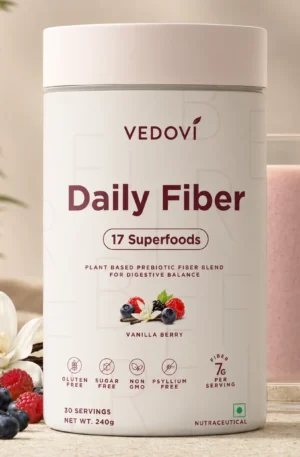 Vedovi Daily Fiber | 17 Superfoods Plant-Based Dietary Fiber Powder | Digestive Wellness Formula | Vanilla Berry | 240g